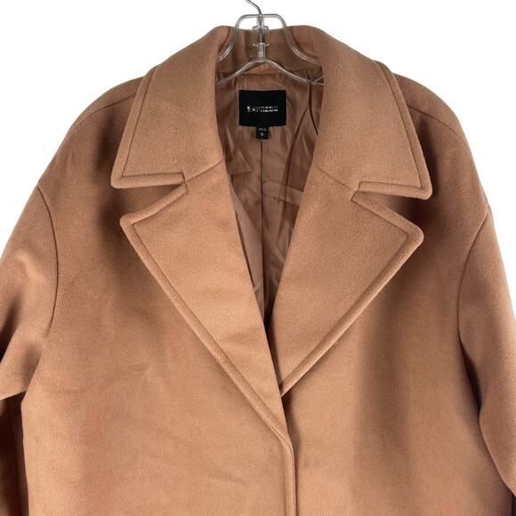 Express Wool Blend Cocoon Coat Snap Button Camel Tan Size L - Picture 4 of 9